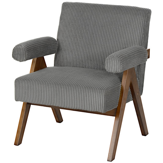 Corduroy Accent Chair with Padded Armrests - Dark Grey