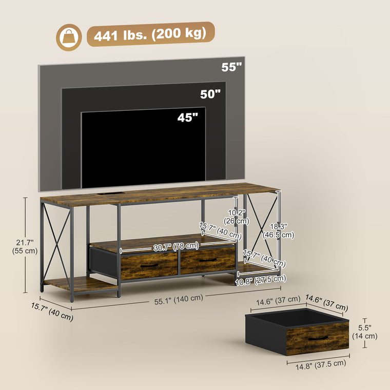 Industrial TV Stand with RGB LED Lights - Rustic Brown