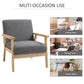 Minimalistic Accent Chairs Wood Frame w/ Thick Linen Cushions Wide Seat Armchair for Bedroom Office, Grey