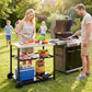 Outdoor Grill Cart with Stainless Steel Top, Three-Tier Pizza Oven Stand, BBQ Cart on Wheels, Black