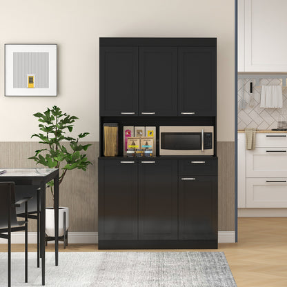 71" Kitchen Pantry Storage Cabinet with Hutch - High Gloss Black