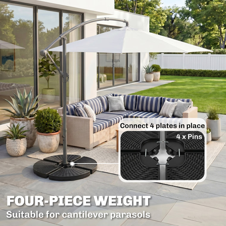 4-Piece Black Wicker-Effect HDPE Base Weights with Handles