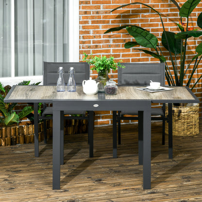 Extendable Dining Table, Rectangular Patio Outdoor Table with Aluminum Frame and Plastic Board Tabletop for Lawn, Grey - Beige