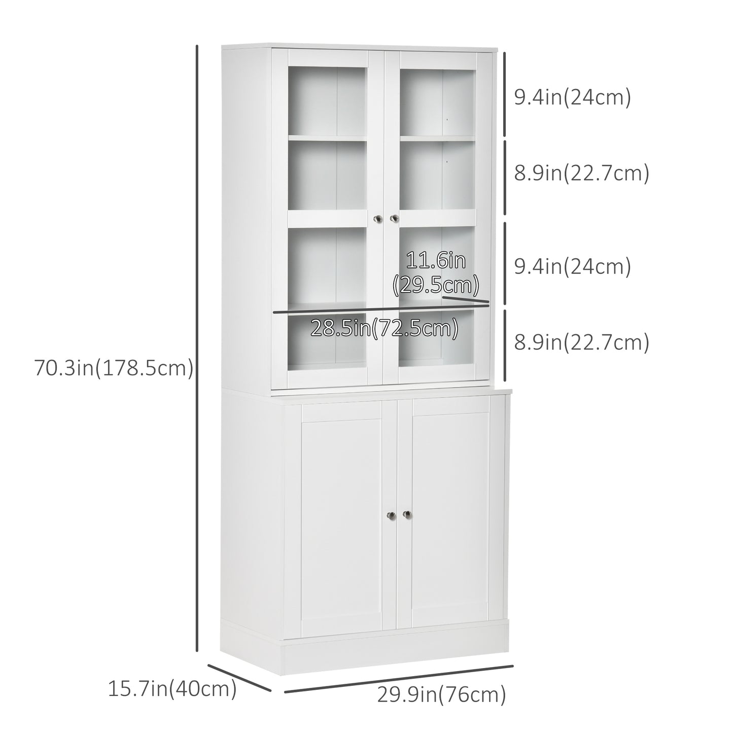 71" Bookcase Storage Cabinet with Doors, Modern Tall Bookshelf with 2 Adjustable Shelves, Display Unit for Study, Living Room, Home Office, White