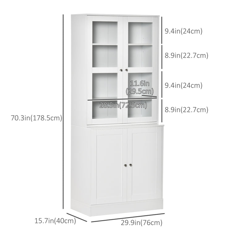 71" Tall Bookcase Cabinet with Doors - White