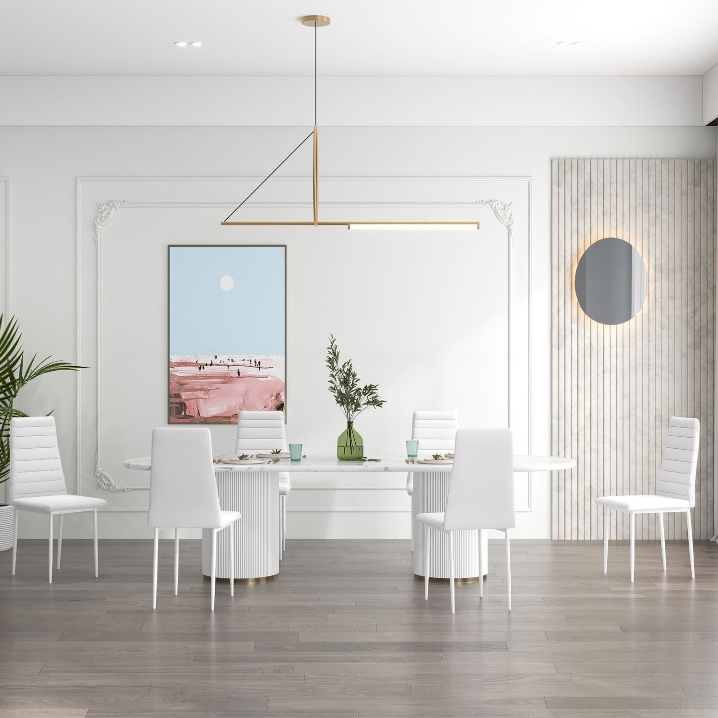 High Back Dining Chairs, Modern Upholstered PU Leather Accent Chairs with Metal Legs for Kitchen, Set of 6, White