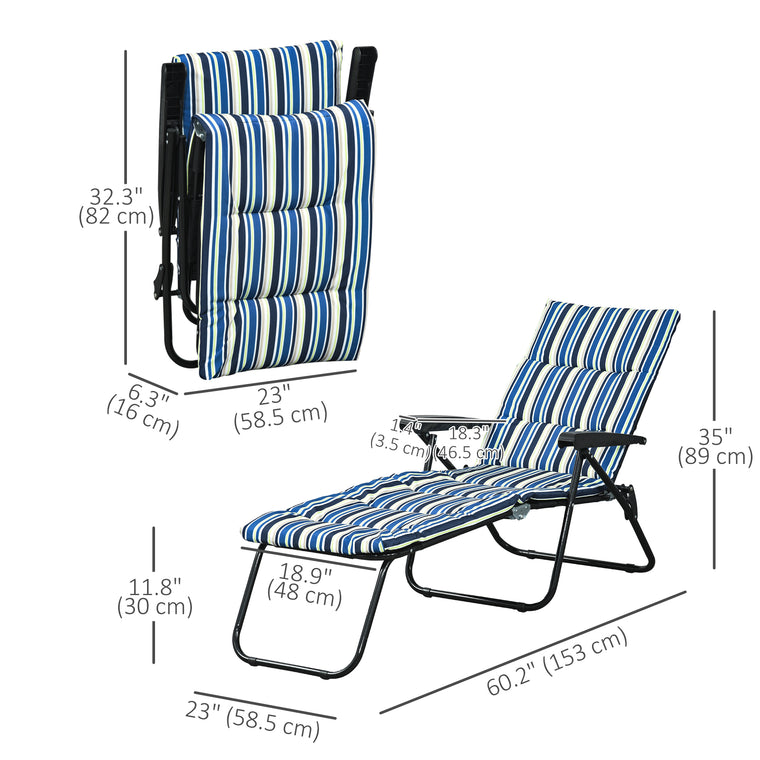 Foldable Sun Lounger with 6-Position Adjustable Back - Blue
