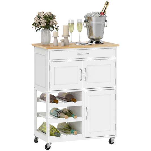 Rolling Kitchen Island with Wine Rack - White