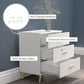 3 Drawer Cabinet, Drawer Chest for Bedroom, Chest of Drawers with Aluminium Legs and Gold Handles, White