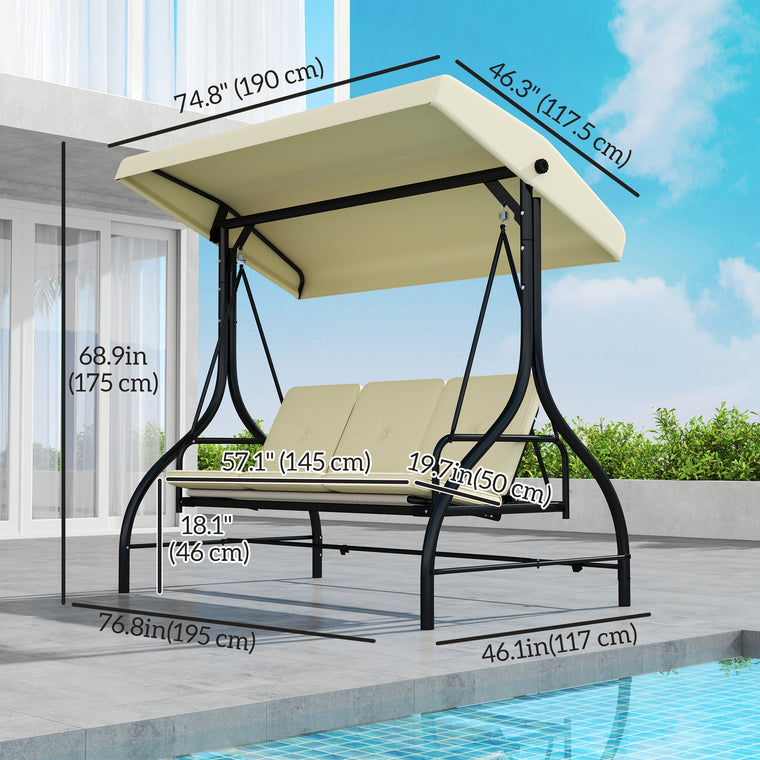 Convertible 3-Seat Porch Swing Bed with Canopy - Beige