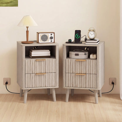 Nightstand Set of 2 with Charging Station