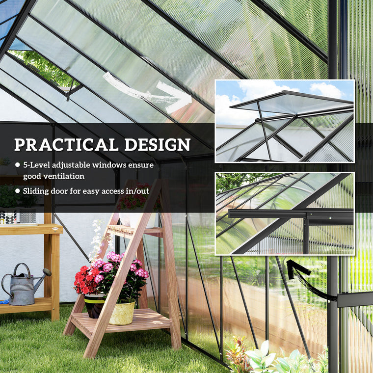 16' x 8' Aluminum Greenhouse with Rain Gutter and Sliding Door