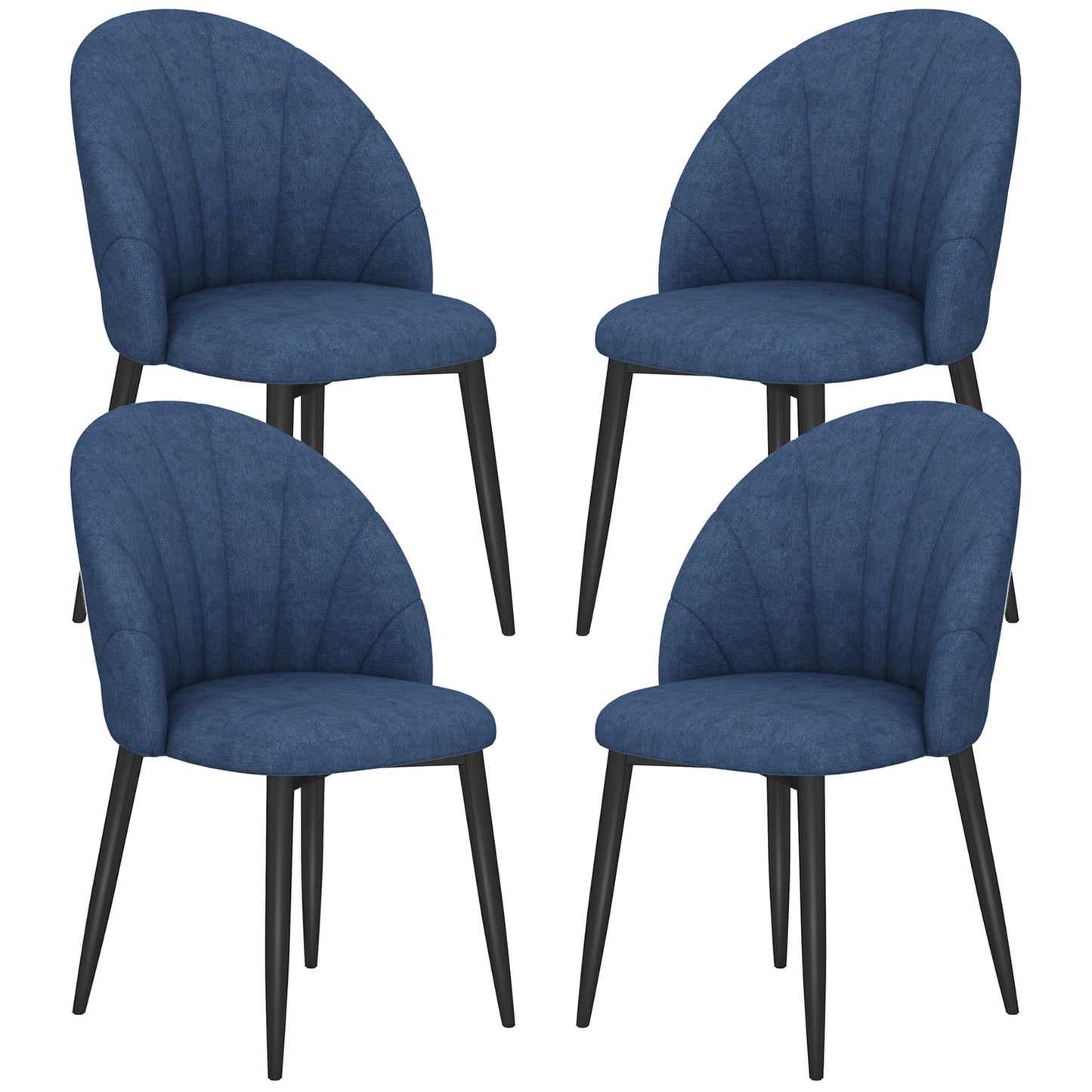 Modern Dining Chairs Set of 4, Upholstered Dining Room Chairs with Metal Legs, Shell Backrest, Padded Seat, Blue