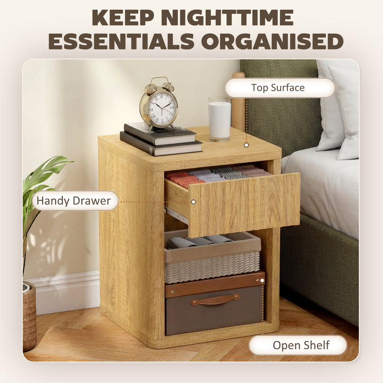 Nightstands Set of 2 with Drawer and Open Shelf