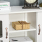 Modern Kitchen Sideboard with 2 Drawers, Coffee Bar Cabinet with Glass Doors Storage Cupboard and Open Shelf, White
