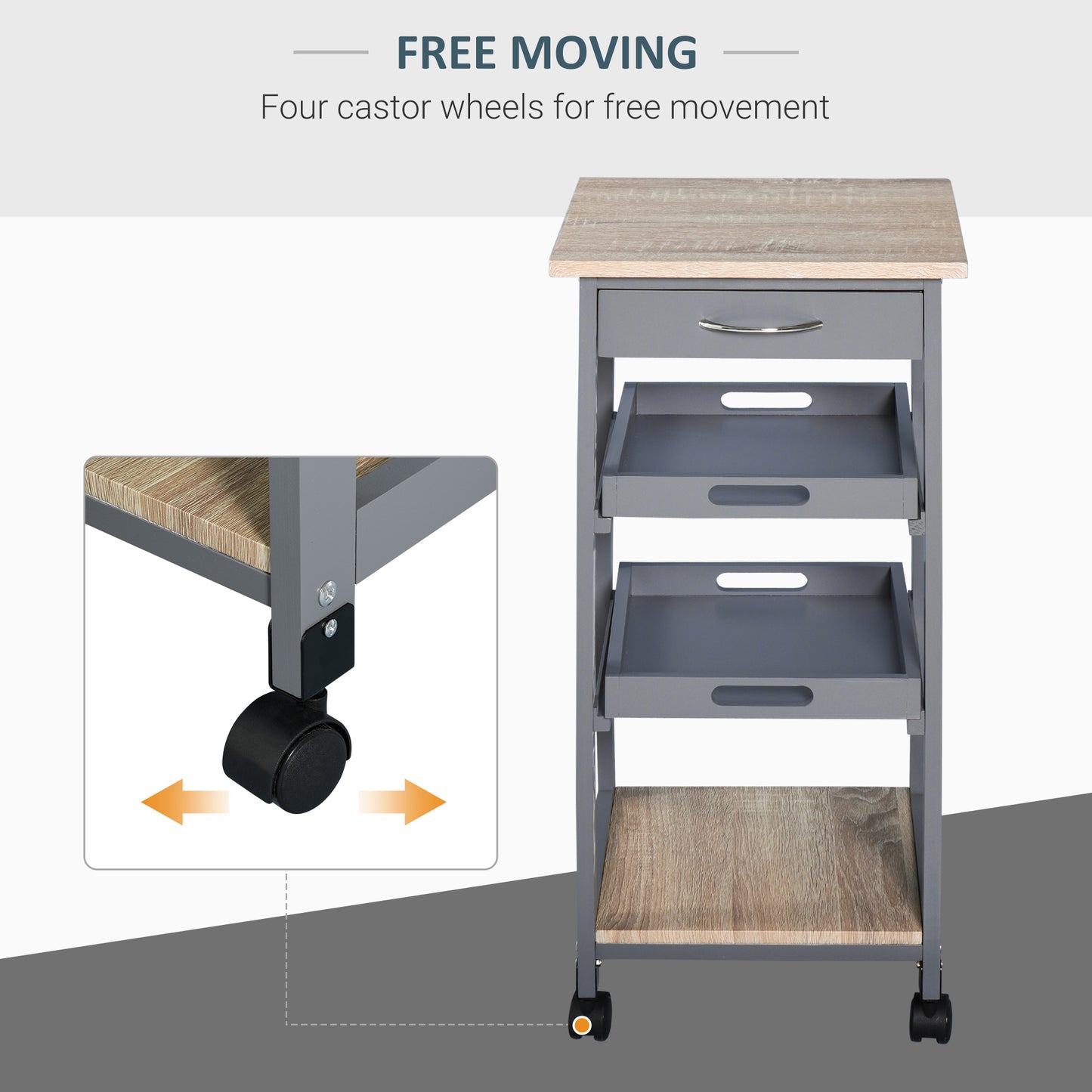 Kitchen Island Rolling Trolley Utility Serving Cart with Drawer Grey