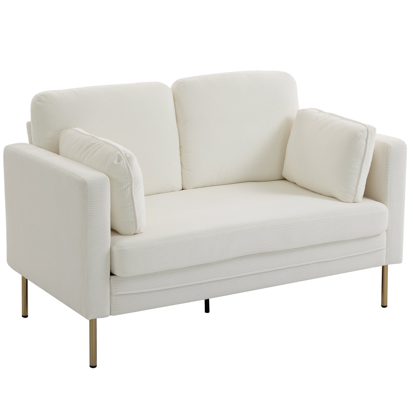 Loveseat Sofa, 55" Small Sofa Couch with 2 Pillows, Metal Legs for Living Room, Bedroom, Apartment, Cream White