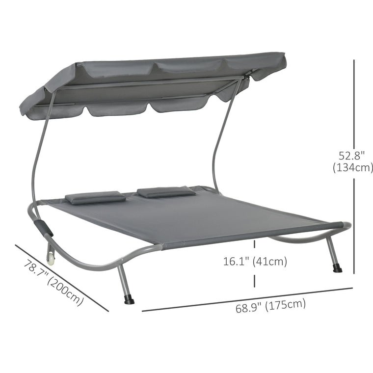 Grey Daybed Hammock Lounger with Headrest Pillows