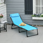 Outdoor Folding Lounge Chair, 4-Level Adjustable Chaise Lounge with Headrest, Tanning Chair Beach Bed, Reclining Lounger Cot for Camping, Hiking, Backyard, Sky Blue
