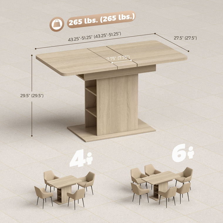 Extendable Dining Table for 4-6 with 6 Shelves - Natural Wood