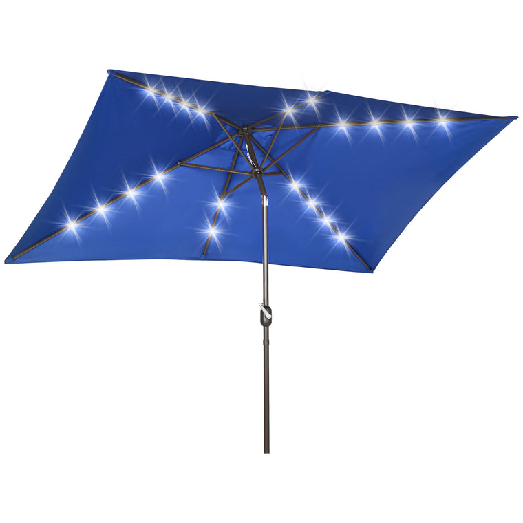 6.5x10ft Dark Blue Aluminum Market Parasol with Solar LEDs