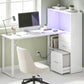54" Computer Desk with Drawers, Home Office Desk with Storage, Power Outlets and LED Lights, White