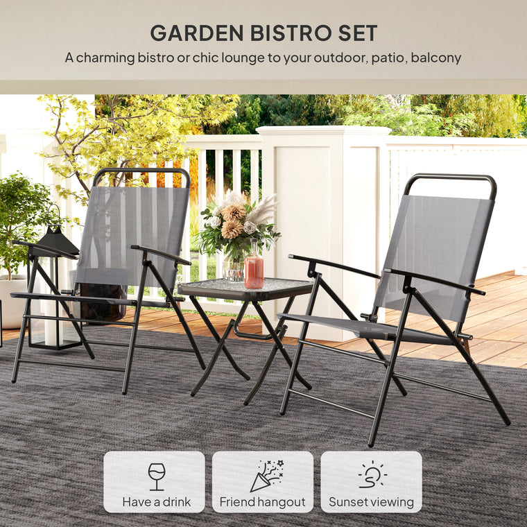 Folding Bistro Set with Adjustable Chairs and Glass Table