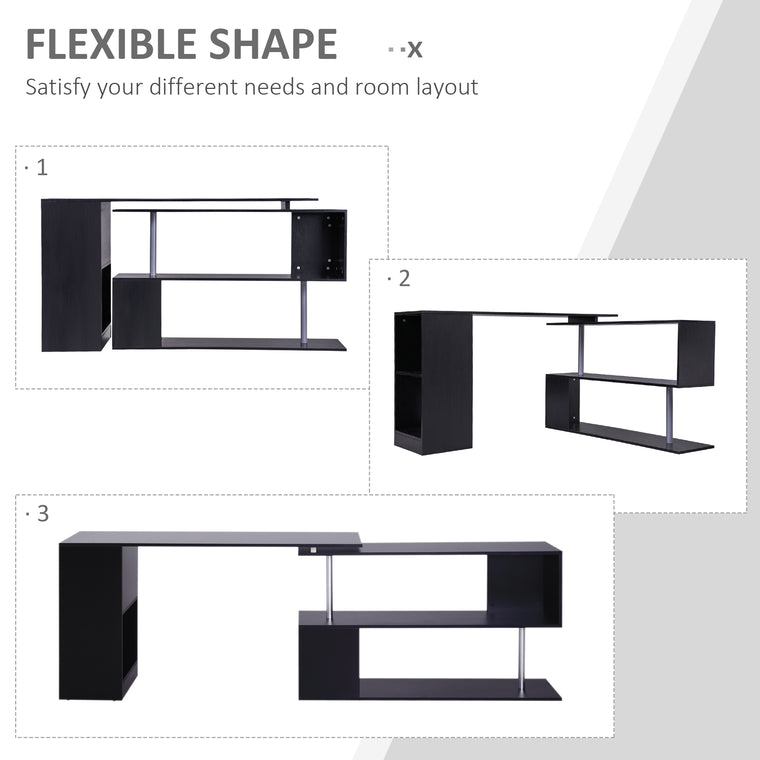 55" L-Shaped Corner Computer Desk with Shelves