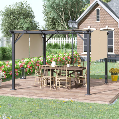 12' x 10' Beige Steel Pergola with Retractable Canopy Roof
