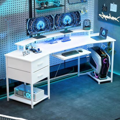 79" RGB Gaming Desk with Power Outlets and Drawers - White