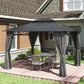 10' x 12' Outdoor Gazebo Canopy, Double Roof Hardtop Gazebo with Polycarbonate Roof, Steel Frame, Nettings and Curtains