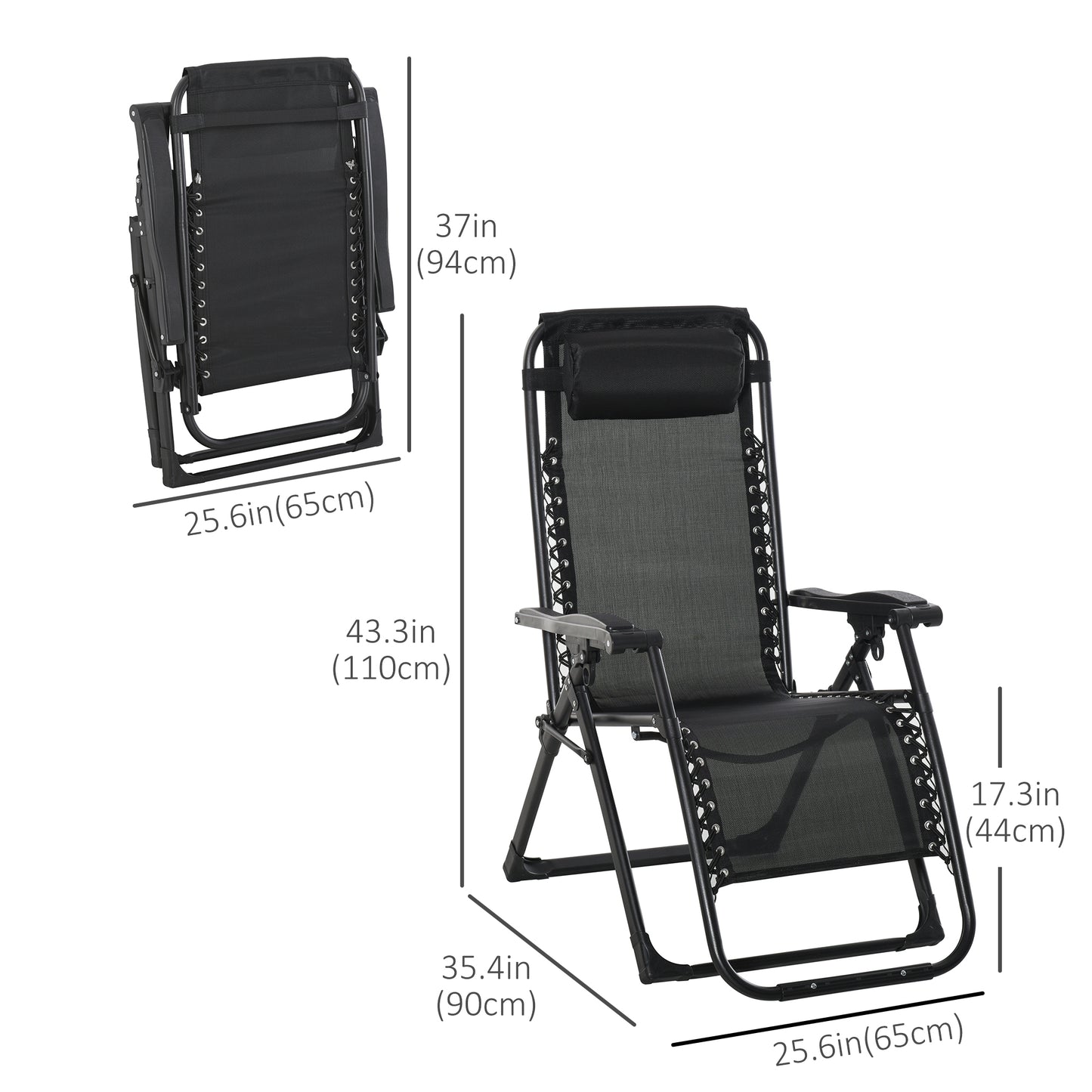Reclining Zero Gravity Chair with Adjustable Backrest, Folding Garden Sun Lounger, Outdoor Recliner with Removable Cushion and Headrest, Dark Grey