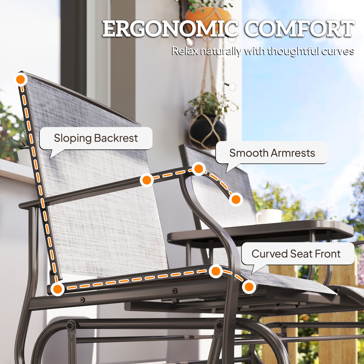 Patio Glider Rocking Chair 2 Person Outdoor Loveseat Rocker Garden Furniture Bench, Grey