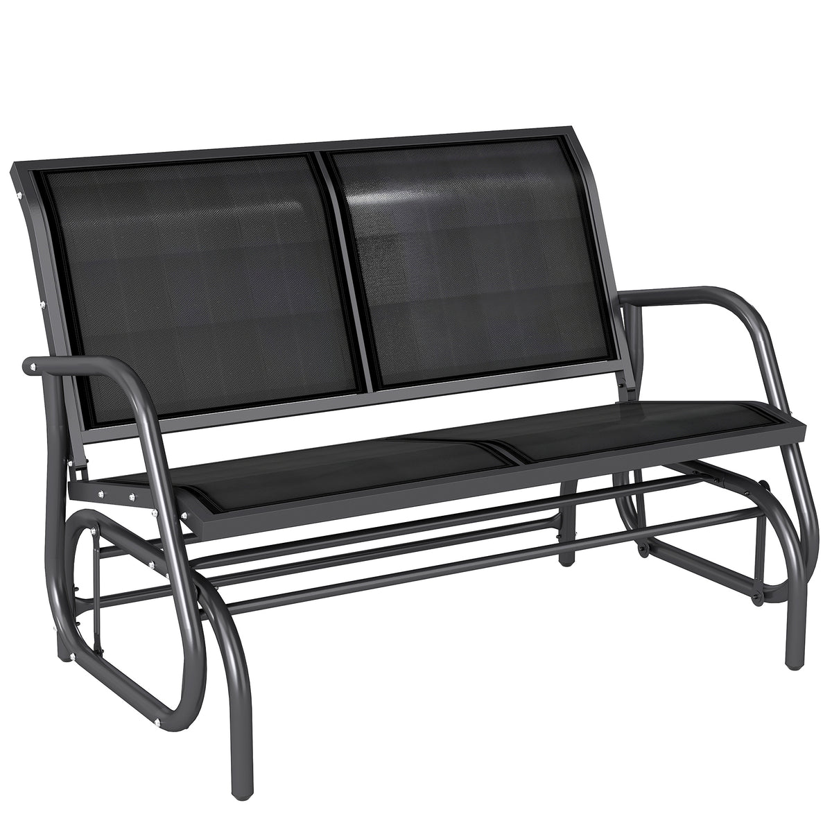 Patio Double Glider Bench Swing Chair Rocker Heavy-Duty Loveseat Outdoor Garden Rocking Bench Steel Frame Sling Fabric Seat Black