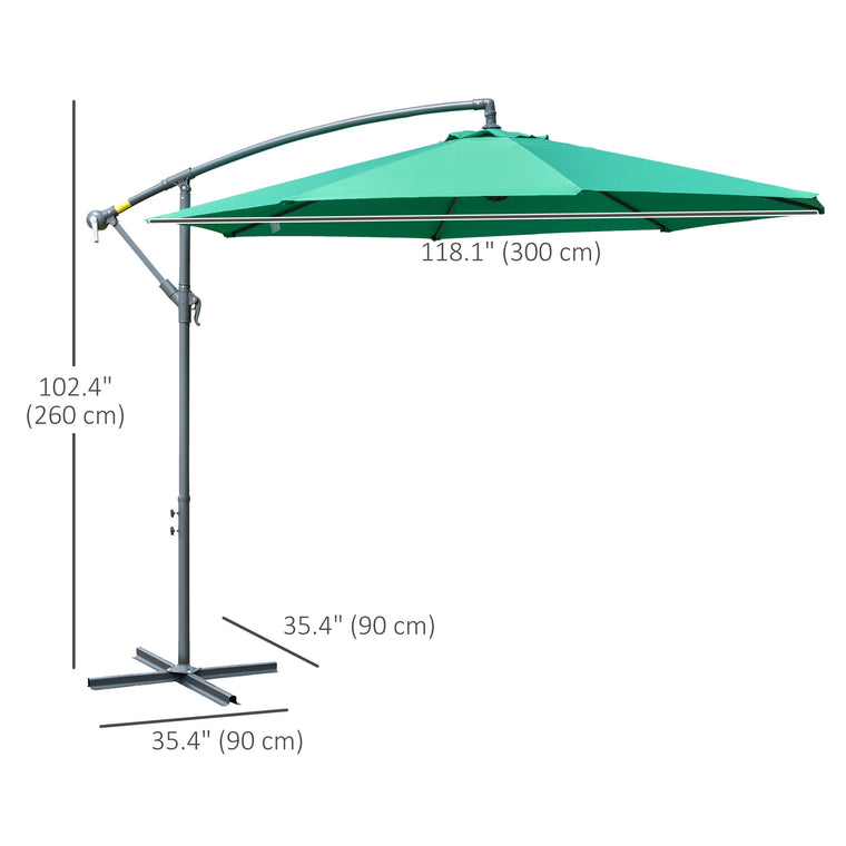 10ft Green Banana Cantilever Umbrella with Base & Crank