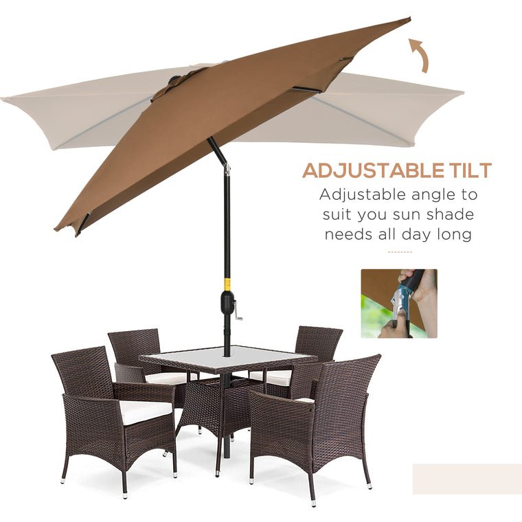 6.5x10ft Coffee Aluminum Tilt Umbrella with Crank
