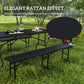 6FT 3PCS Faux Rattan Outdoor Camping Table Bench Set with Carrying Handles, Folding Picnic Table with 2 Benches, Black