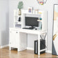 Computer Desk with Storage, 47 Inch Farmhouse Home Office Desk with Open Shelves and 2-Tier Cabinet, White