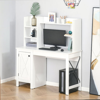 47" Computer Desk with Open Shelves & Cabinet - White