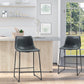 Counter Height Bar Stools Set of 2, Vintage PU Leather Bar Chairs, Kitchen Stool with Footrest, Black