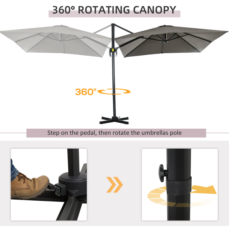8' x 8' Light Grey Square Offset Umbrella with 360° Rotation