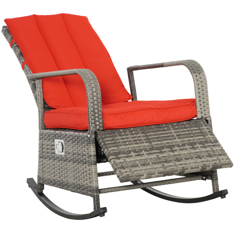 Wicker Rocking Recliner Chair with Adjustable Footrest