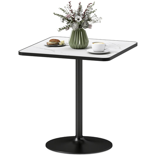 Marble-Effect Dining Table for 4 with Round Base - White