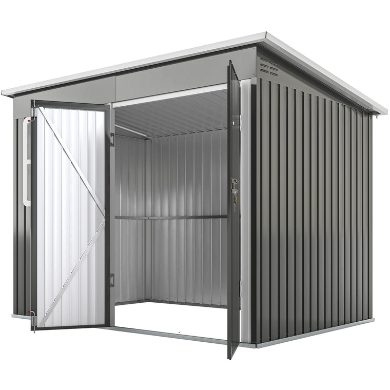 8.5' x 6' Galvanized Steel Garden Shed with Vents and Window
