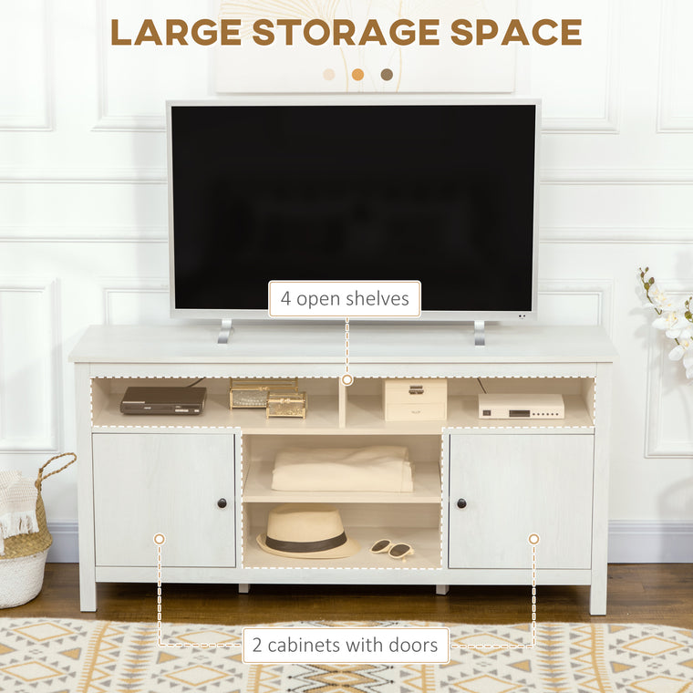 55.1" TV Stand with Storage Cupboard - White