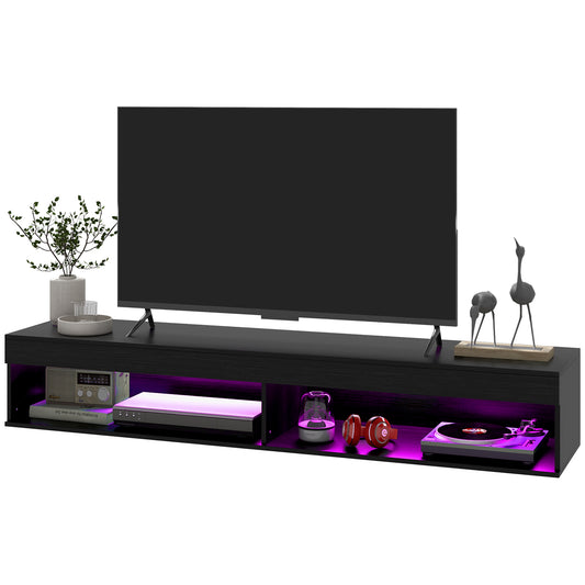 Wall-Mounted TV Stand with LED, Fits 75" - Black