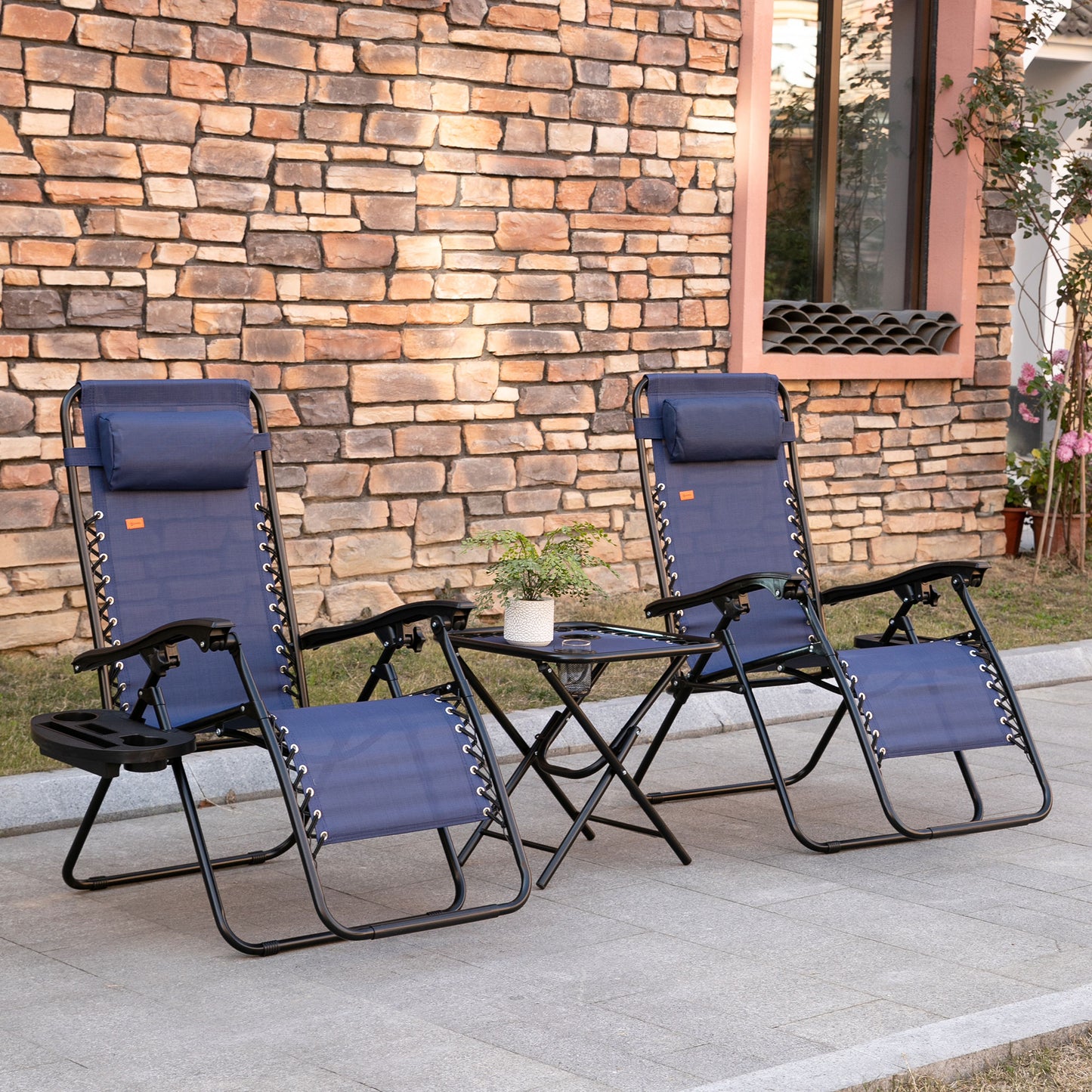 Zero Gravity Chair Set of 2 Patio Chair with Side Table Cupholders and Pillows for Pool, Backyard, Lawn, Beach, Red