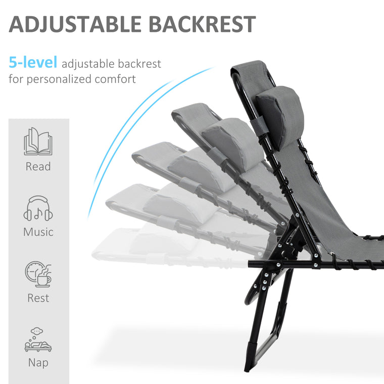 Grey Folding Chaise Lounge with Adjustable Backrest