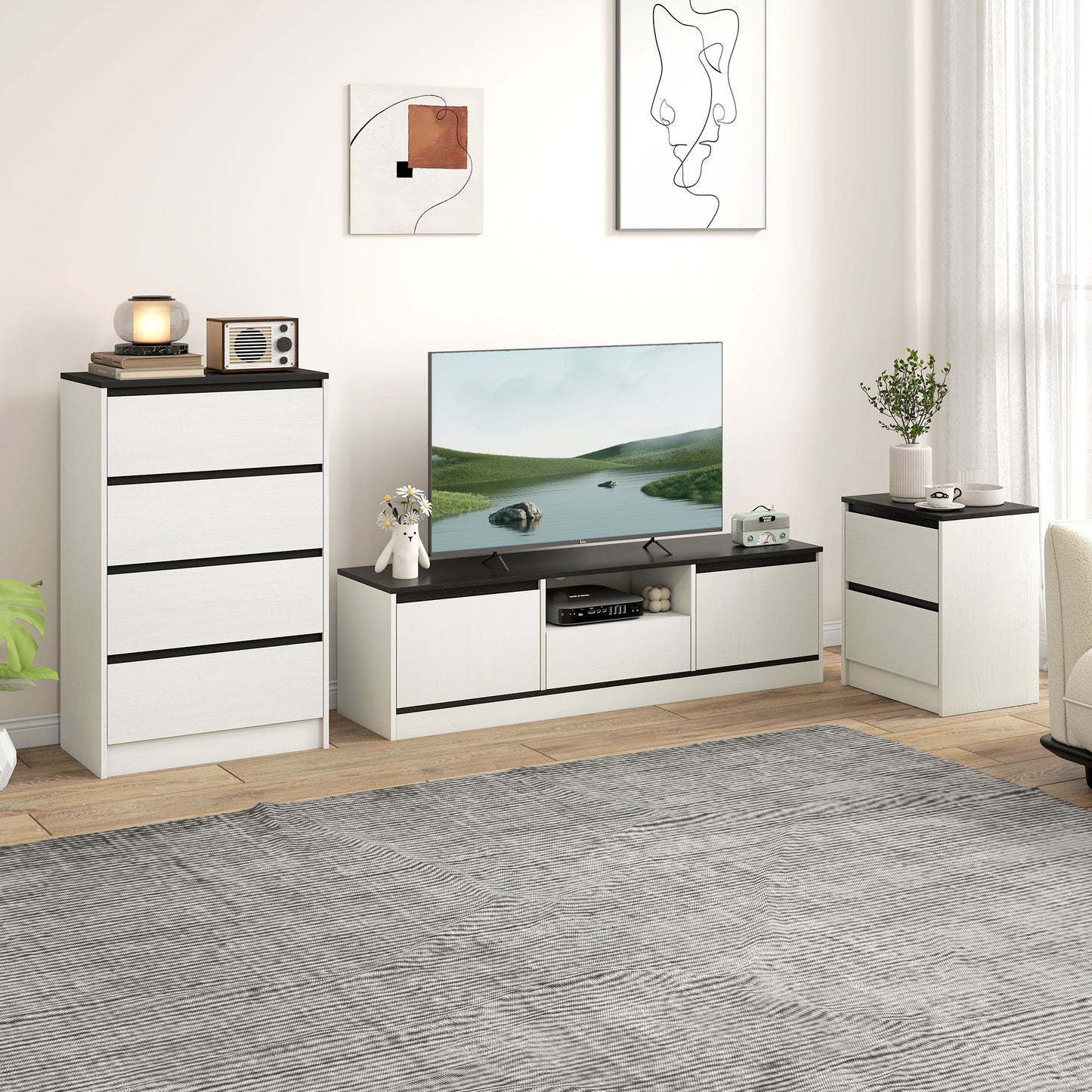 Nightstands Set of 2, Modern Bedside Tables with 2 Drawers, End Side Tables for Bedroom, White