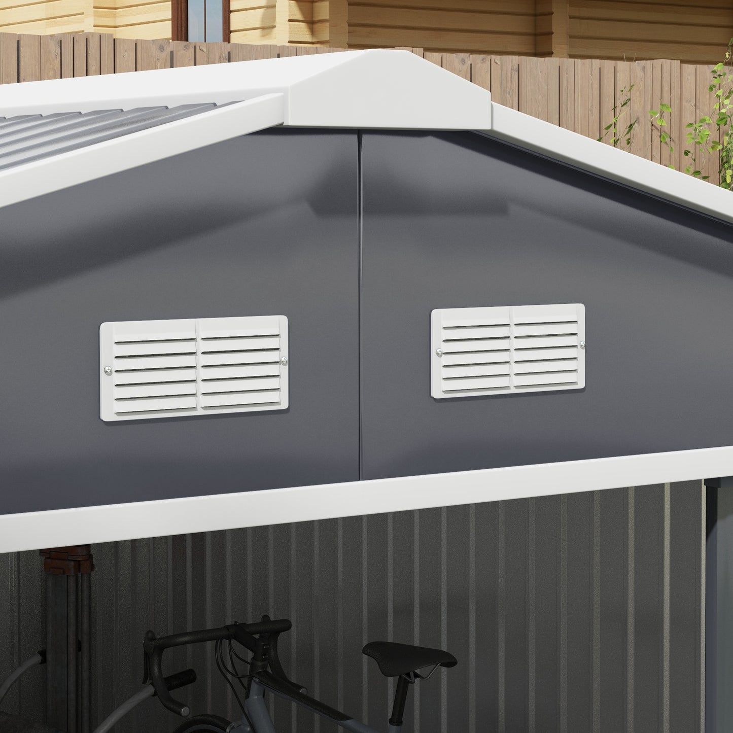 11.2ft x 12.5ft Practical Backyard Garden Storage Tool Shed 4 Ventilation Slots Double Sliding Door, Grey
